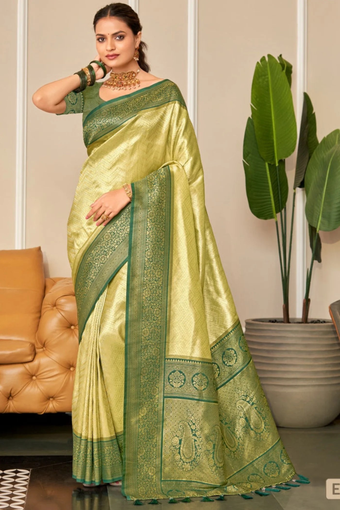 Green Satin Saree Designs Offering Smooth Texture And Elegant Shine